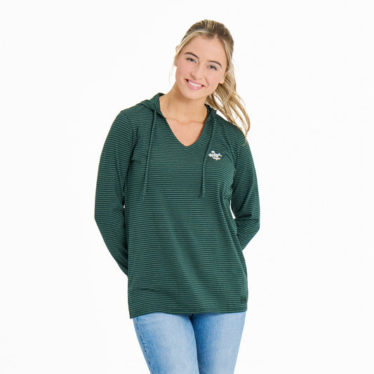 Women's Crafty Wildflowers Long Sleeve Striped Crusher-LITE Hooded Tee