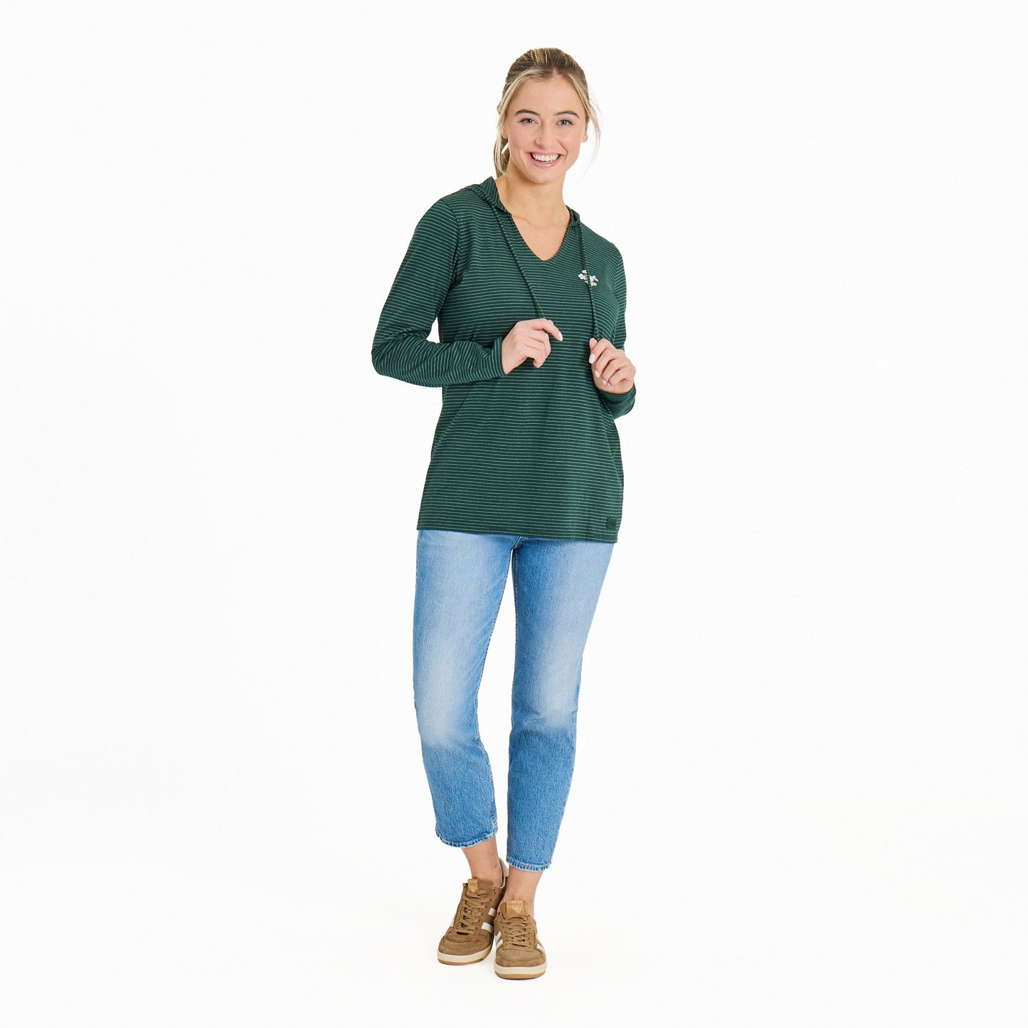 Women's Crafty Wildflowers Long Sleeve Striped Crusher-LITE Hooded Tee