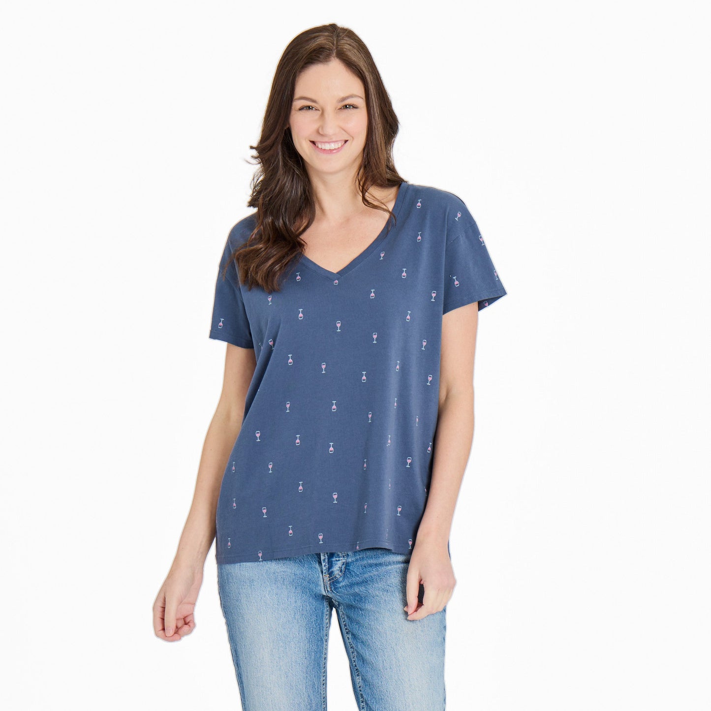 Women's Wine Glass Pattern Crusher-LITE Easy Vee