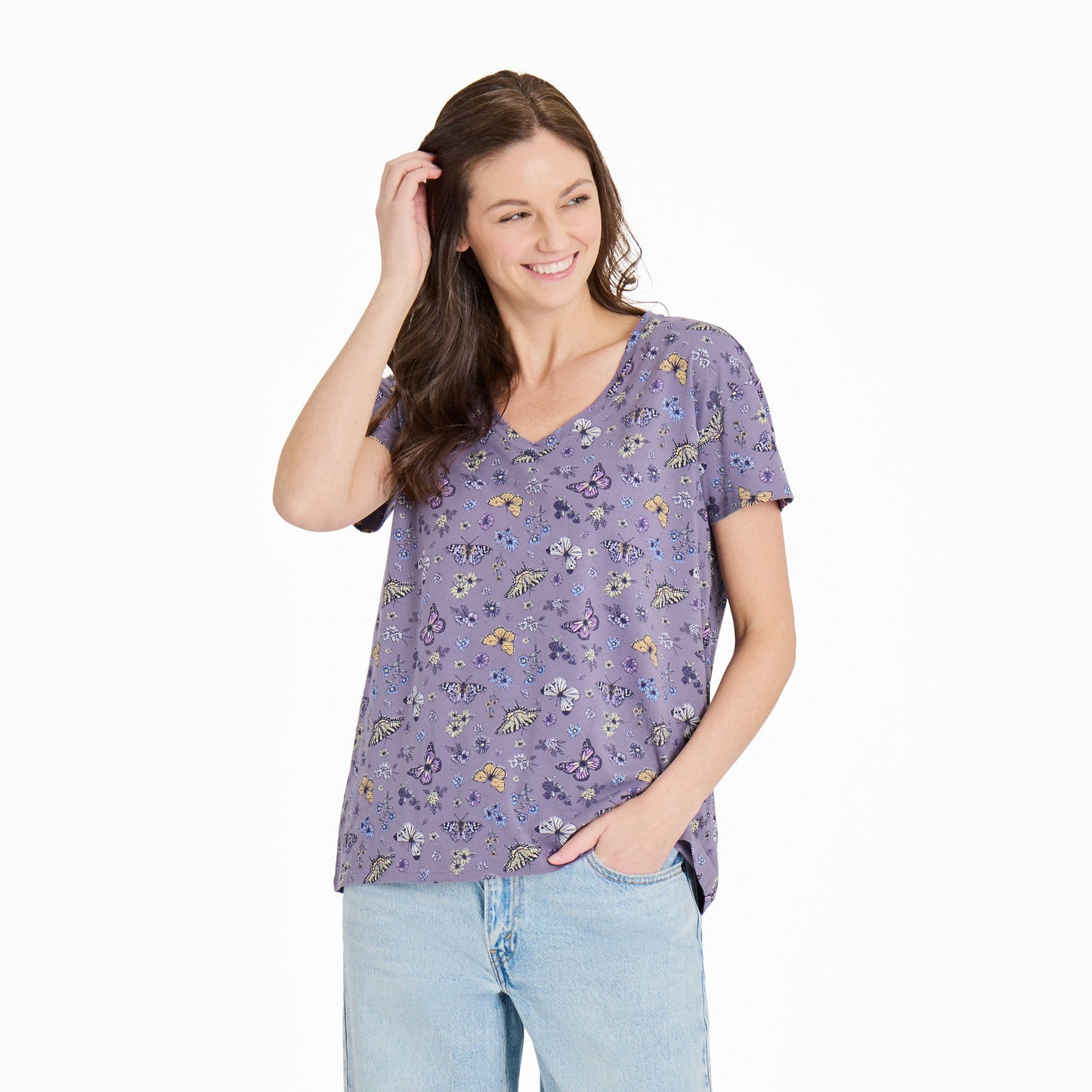 Women's Butterfly Garden Pattern Crusher-LITE Easy Vee