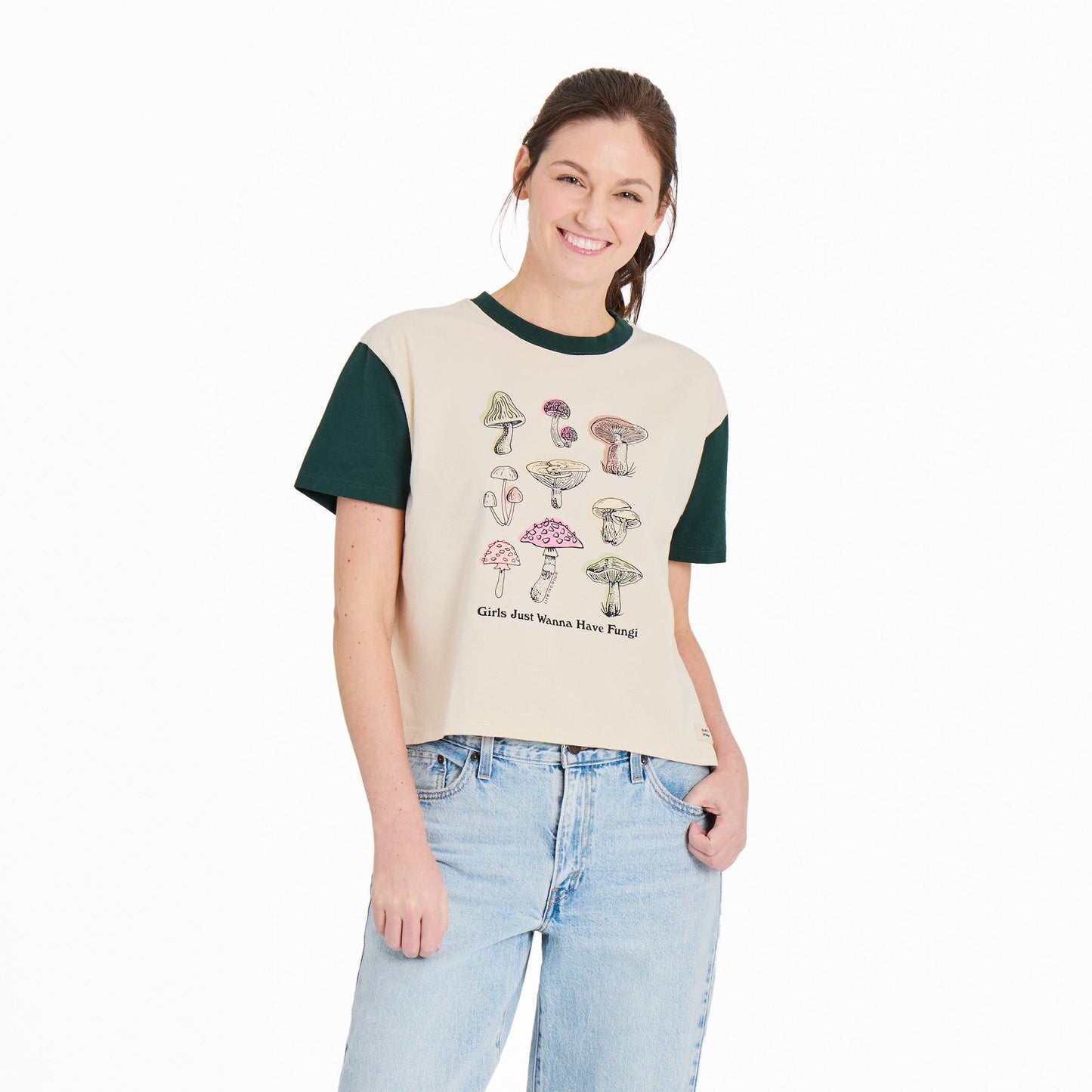 Women's Girls Just Wanna Have Fungi Short Sleeve Crusher Boxy Tee