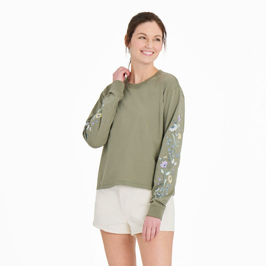 Women's Wildflowers and Bees Long Sleeve Crusher Boxy Tee