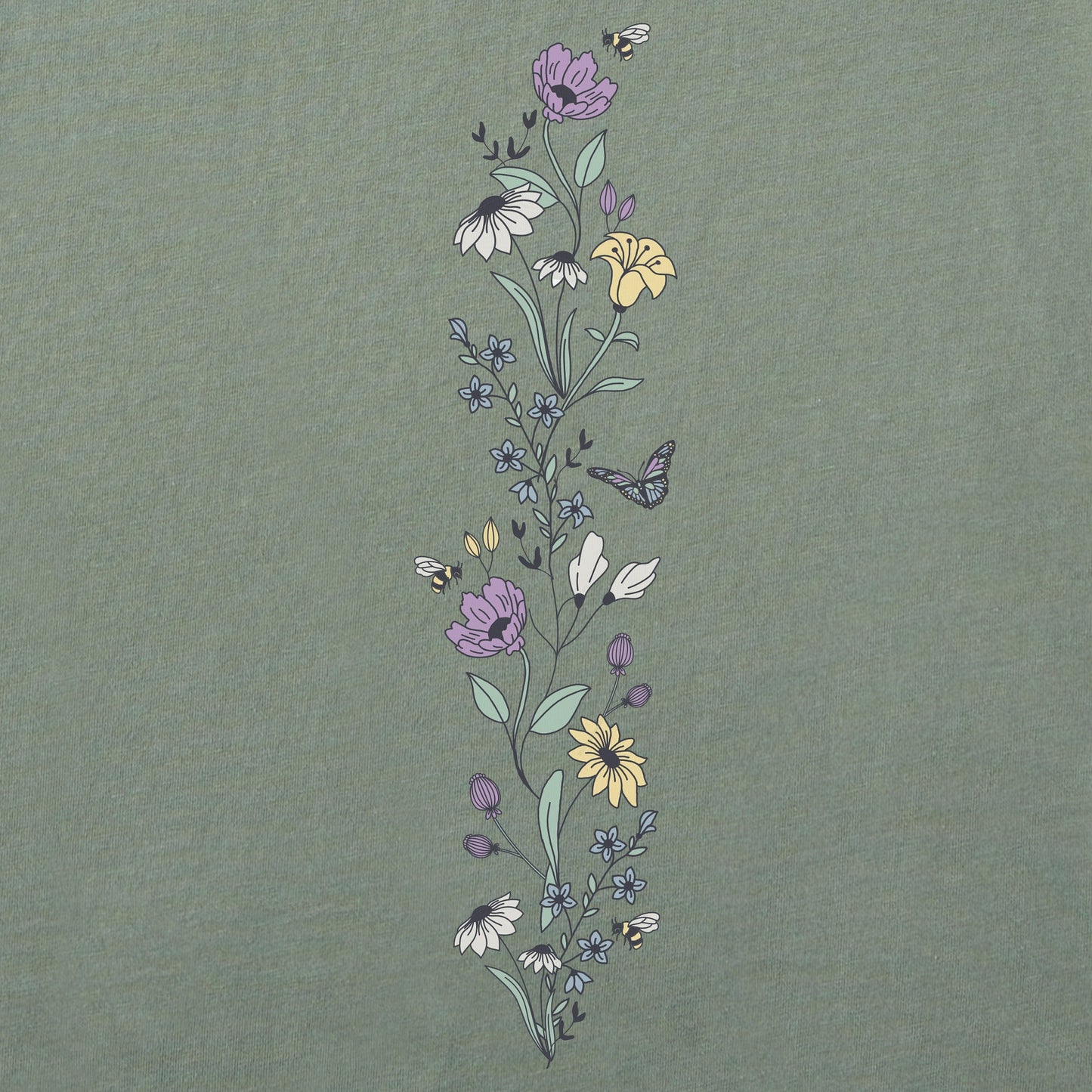 Women's Wildflowers and Bees Long Sleeve Crusher Boxy Tee