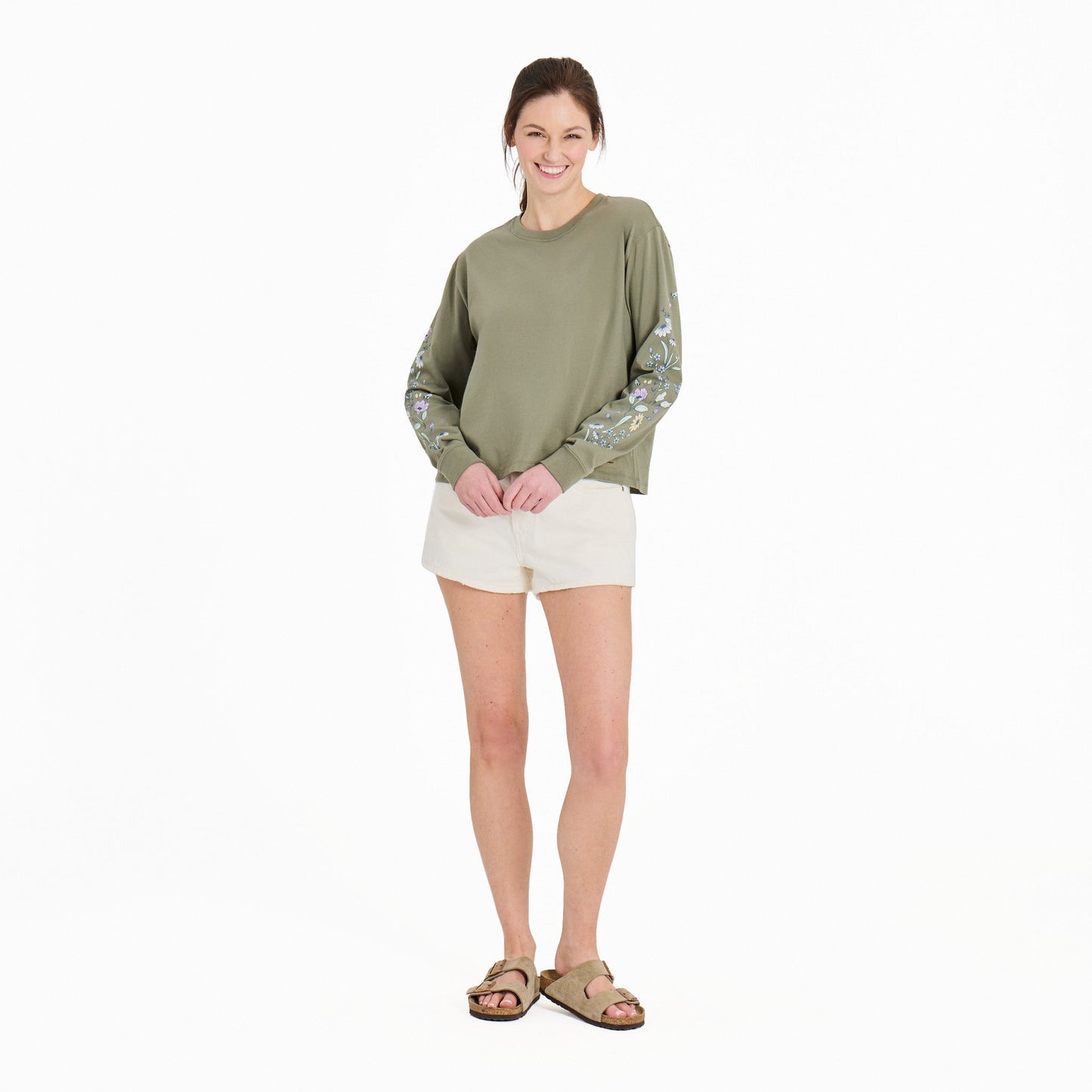 Women's Wildflowers and Bees Long Sleeve Crusher Boxy Tee