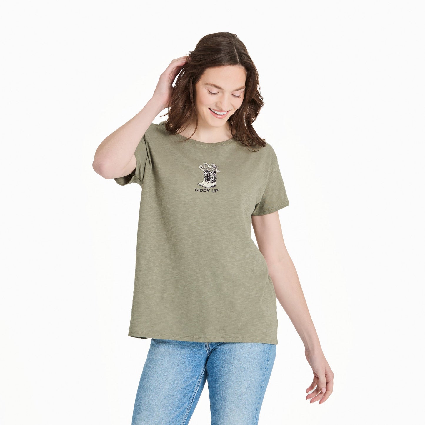 Women's Giddy Up Flower Boots Slub Easy Fit Tee