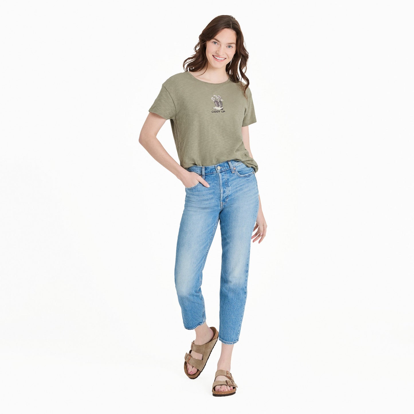 Women's Giddy Up Flower Boots Slub Easy Fit Tee