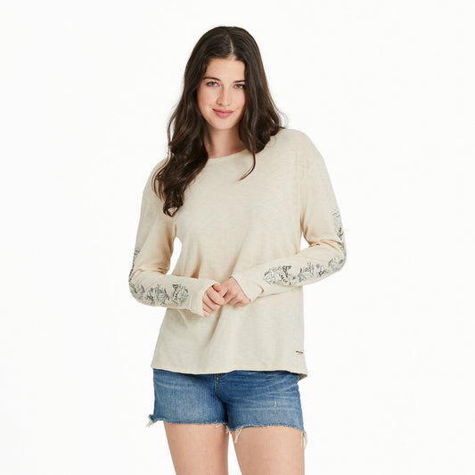 Women's Mushroom Garden Long Sleeve Slub Easy Fit Tee