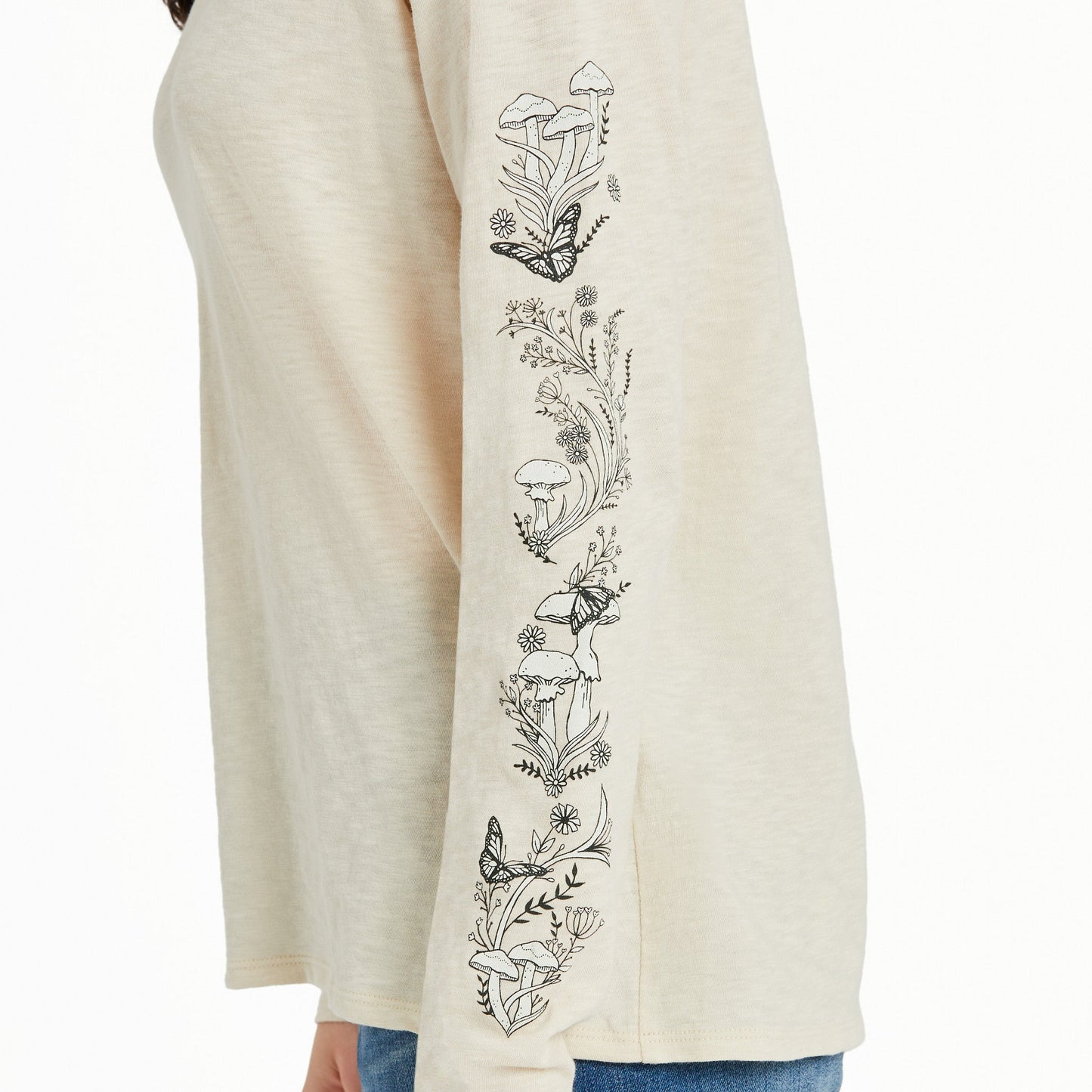 Women's Mushroom Garden Long Sleeve Slub Easy Fit Tee