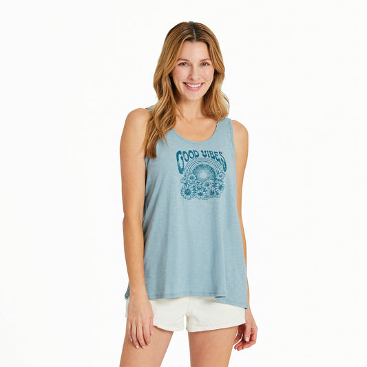 Women's Good Vibes Flowers Slub Easy Fit Tank