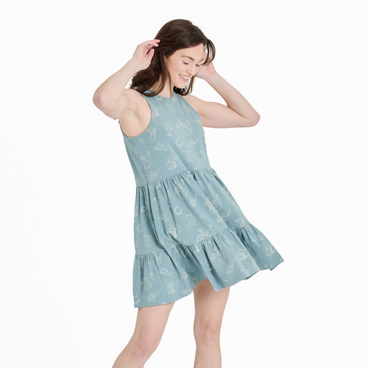 Women's West is Best Pattern Tiered Tank Dress