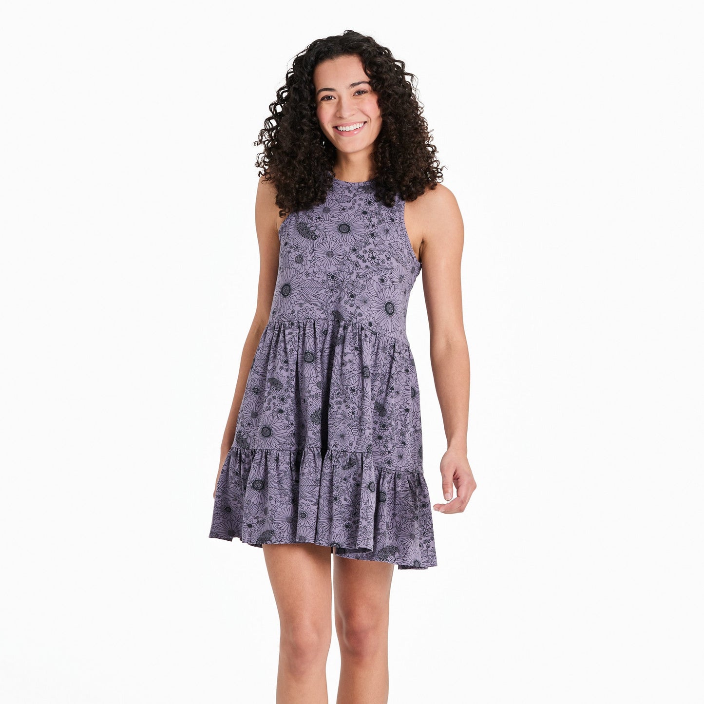 Women's Sunshine Floral Pattern Tiered Tank Dress