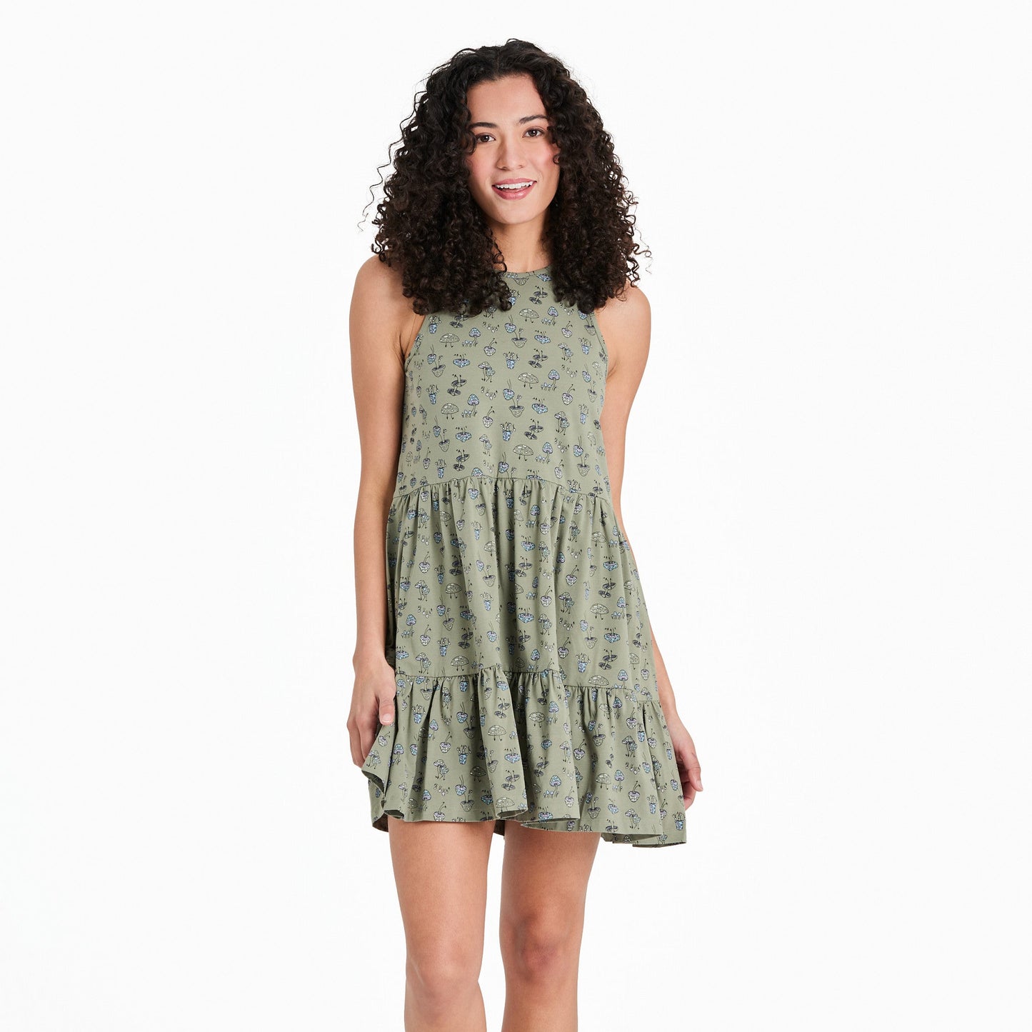 Women's Mushroom Pattern Tiered Tank Dress
