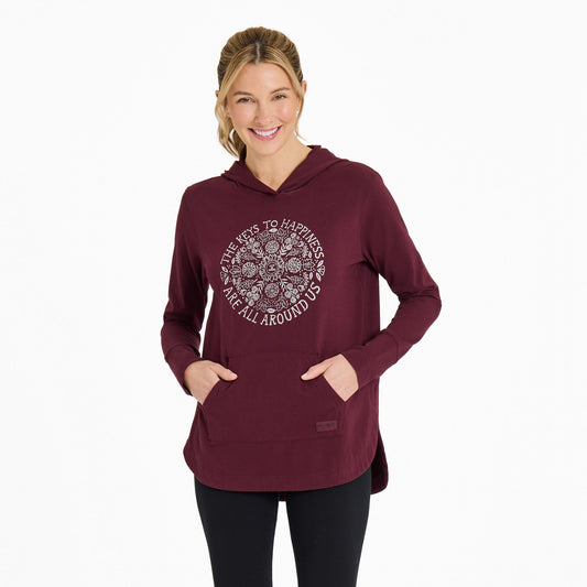 Women's Keys to Happiness Flowers Crusher-FLEX Hoodie Tunic