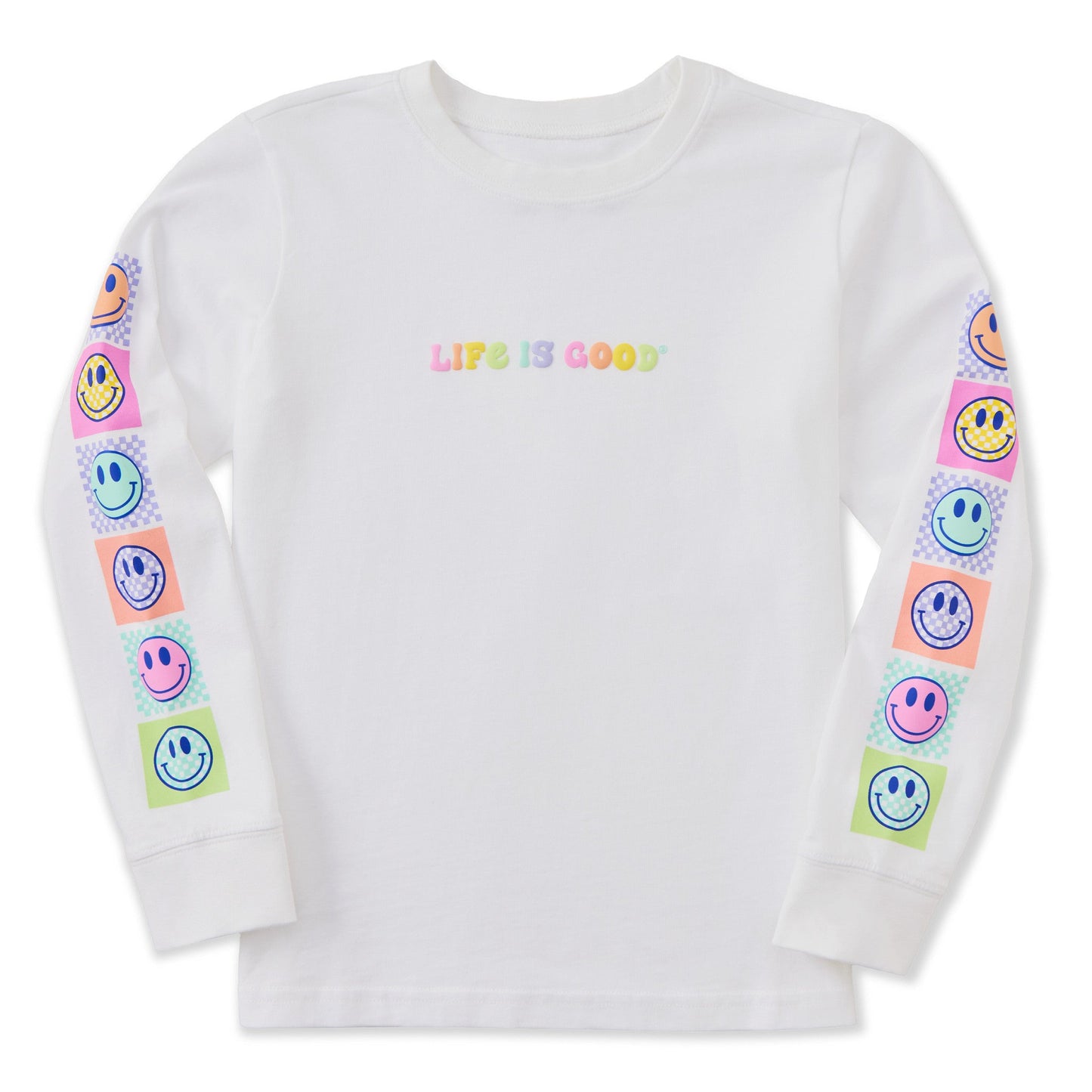 Kids Checkered Smiles Long Sleeve Crusher Tee
