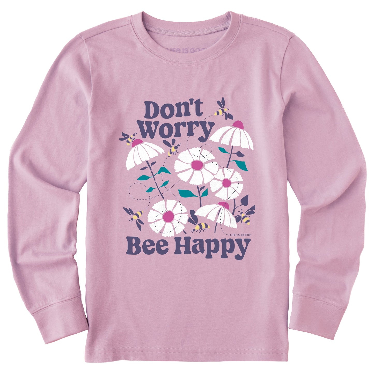Kids Don't Worry Bee Happy Long Sleeve Crusher Tee