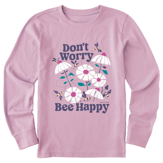 Kids Don't Worry Bee Happy Long Sleeve Crusher Tee