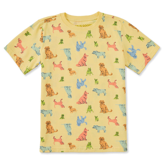 Toddler Playful Dog Pattern Short Sleeve Crusher Tee