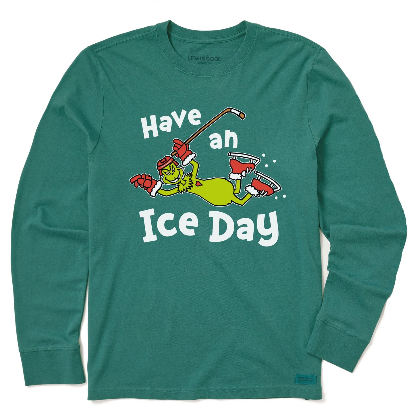 Kids Grinch Have an Ice Day Hockey Long Sleeve Crusher Tee