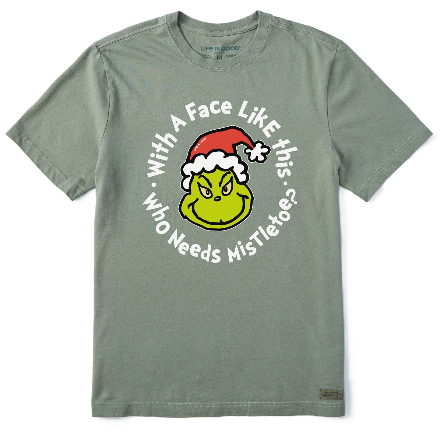 Men's Grinch Face Mistletoe Short Sleeve Crusher Tee
