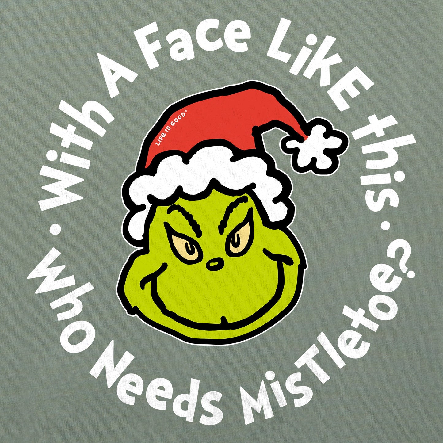 Men's Grinch Face Mistletoe Short Sleeve Crusher Tee