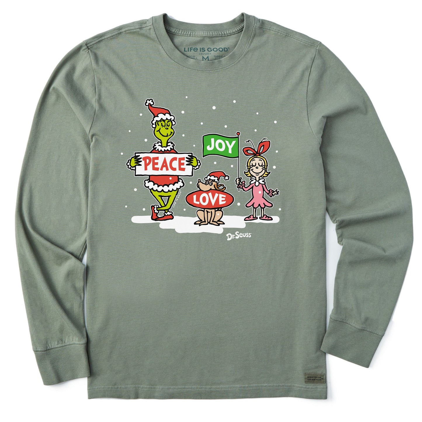 Men's Grinch Peace Love Joy Long Sleeve Crusher Tee