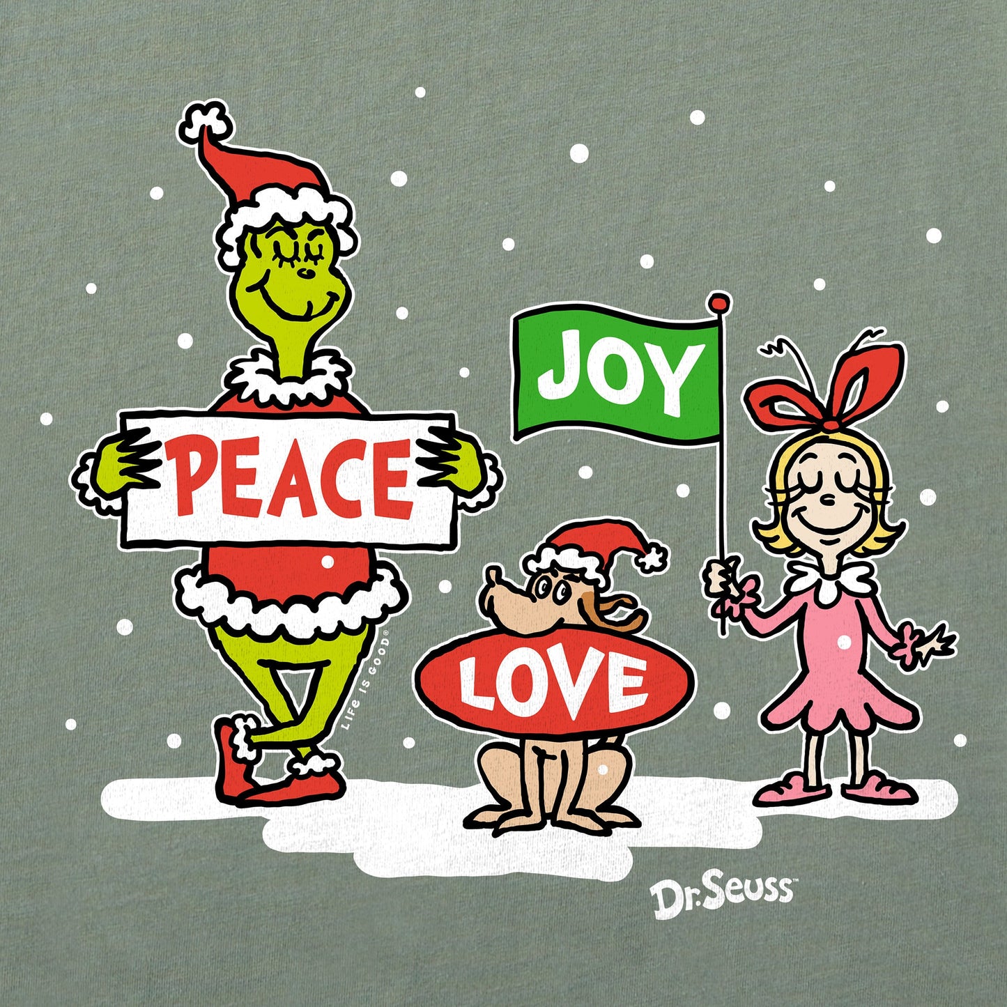 Men's Grinch Peace Love Joy Long Sleeve Crusher Tee