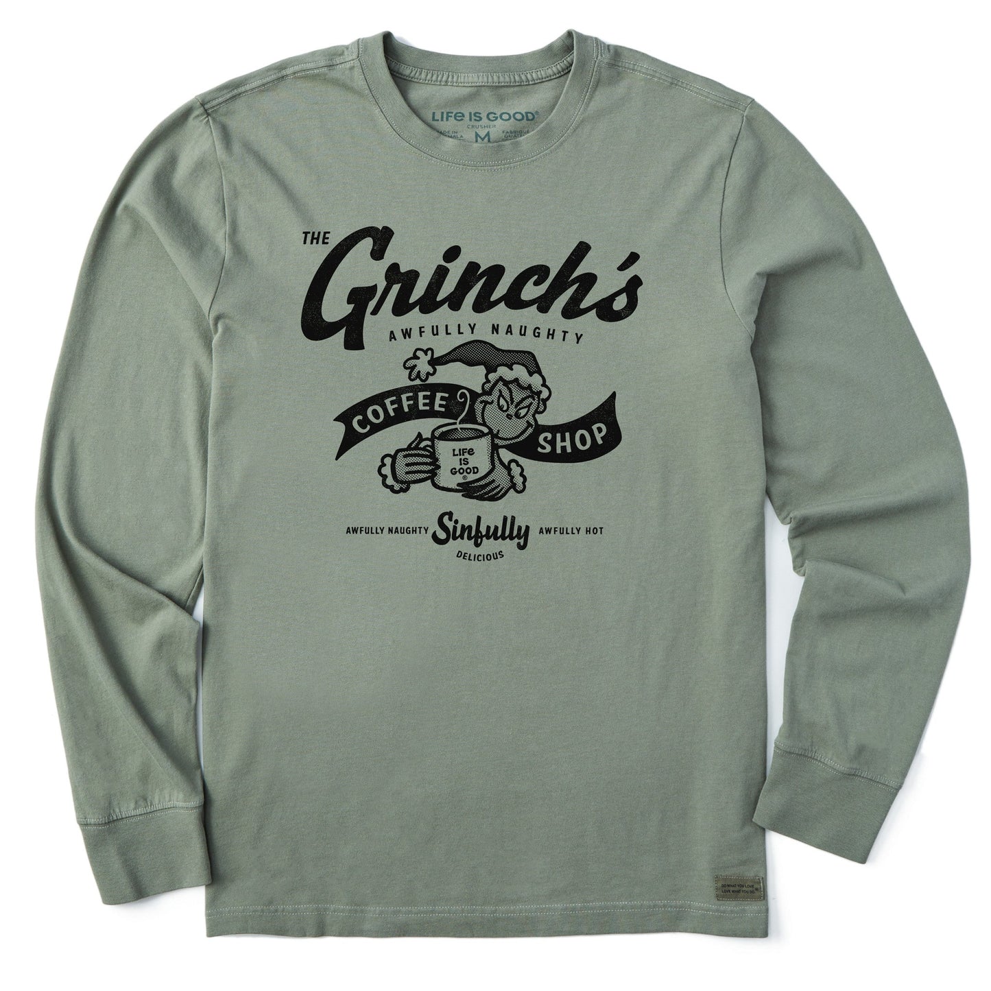 Men's Grinch Coffee Shop Long Sleeve Crusher Tee