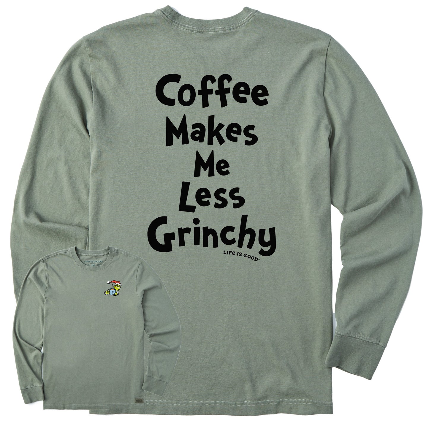 Men's Grinch Coffee Makes Me Less Grinchy Long Sleeve Crusher Tee