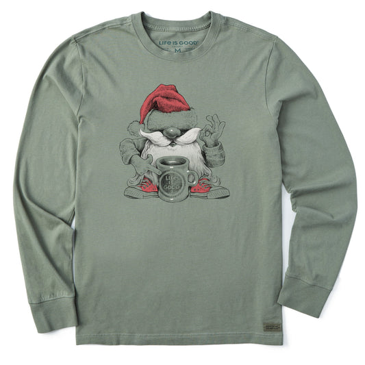 Men's Winter Gnome with Coffee Long Sleeve Crusher Tee
