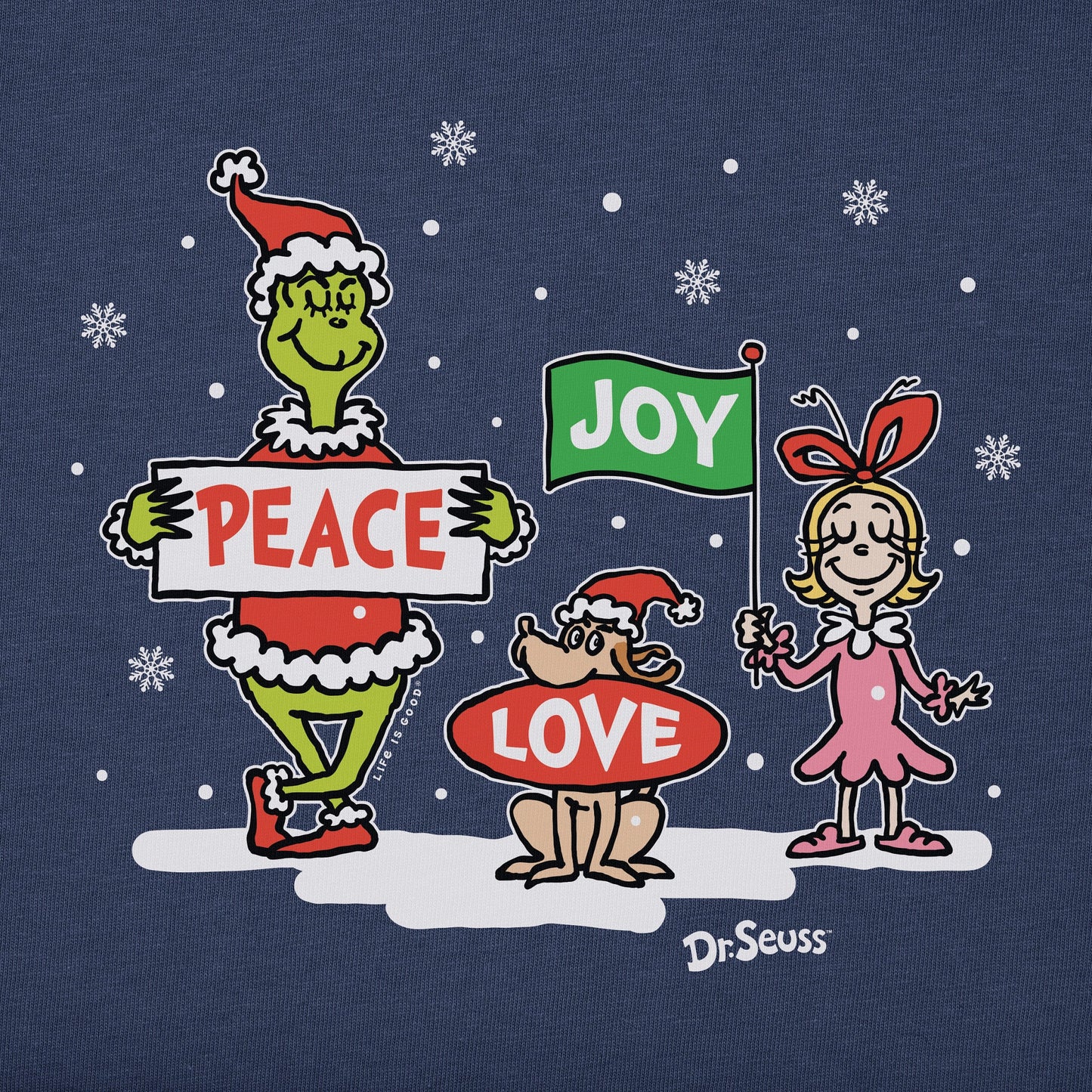 Women's Grinch Peace Love Joy Snow Long Sleeve Crusher Tee