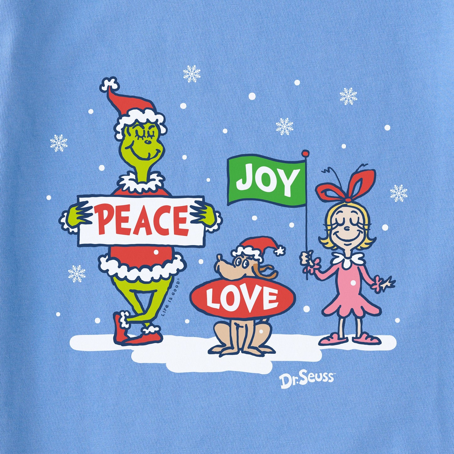 Women's Grinch Peace Love Joy Snow Long Sleeve Crusher Tee