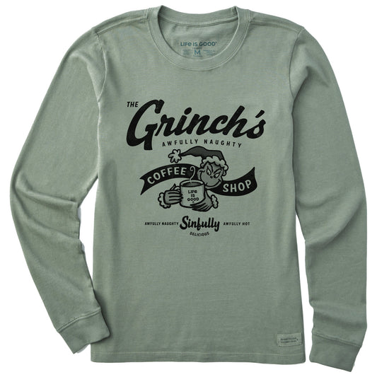 Women's Grinch Coffee Shop Long Sleeve Crusher Tee