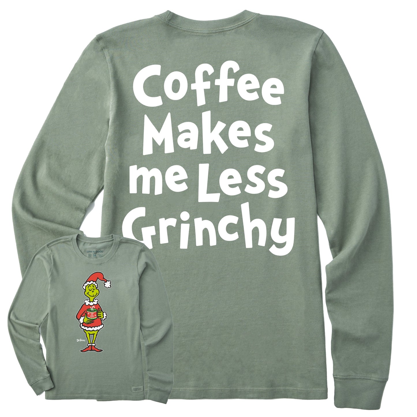 Women's Coffee Makes me Less Grinchy Long Sleeve Crusher Tee