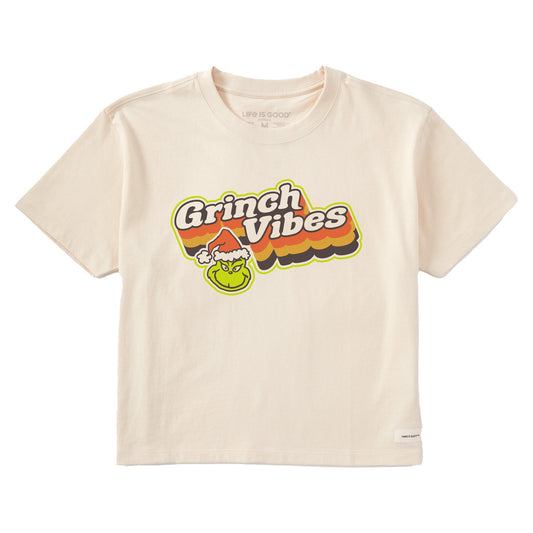 Women's Stripey Grinch Vibes Short Sleeve Crusher Boxy Tee
