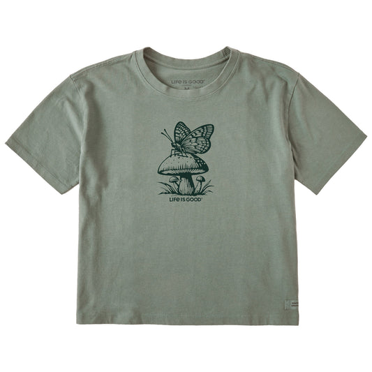 Women's Mushroom Butterfly Short Sleeve Crusher Boxy Tee