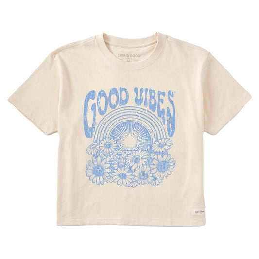 Women's Good Vibes Flowers Short Sleeve Crusher Boxy Tee
