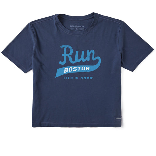 Women's Run Boston Ball Yard Script Short Sleeve Crusher Boxy Tee