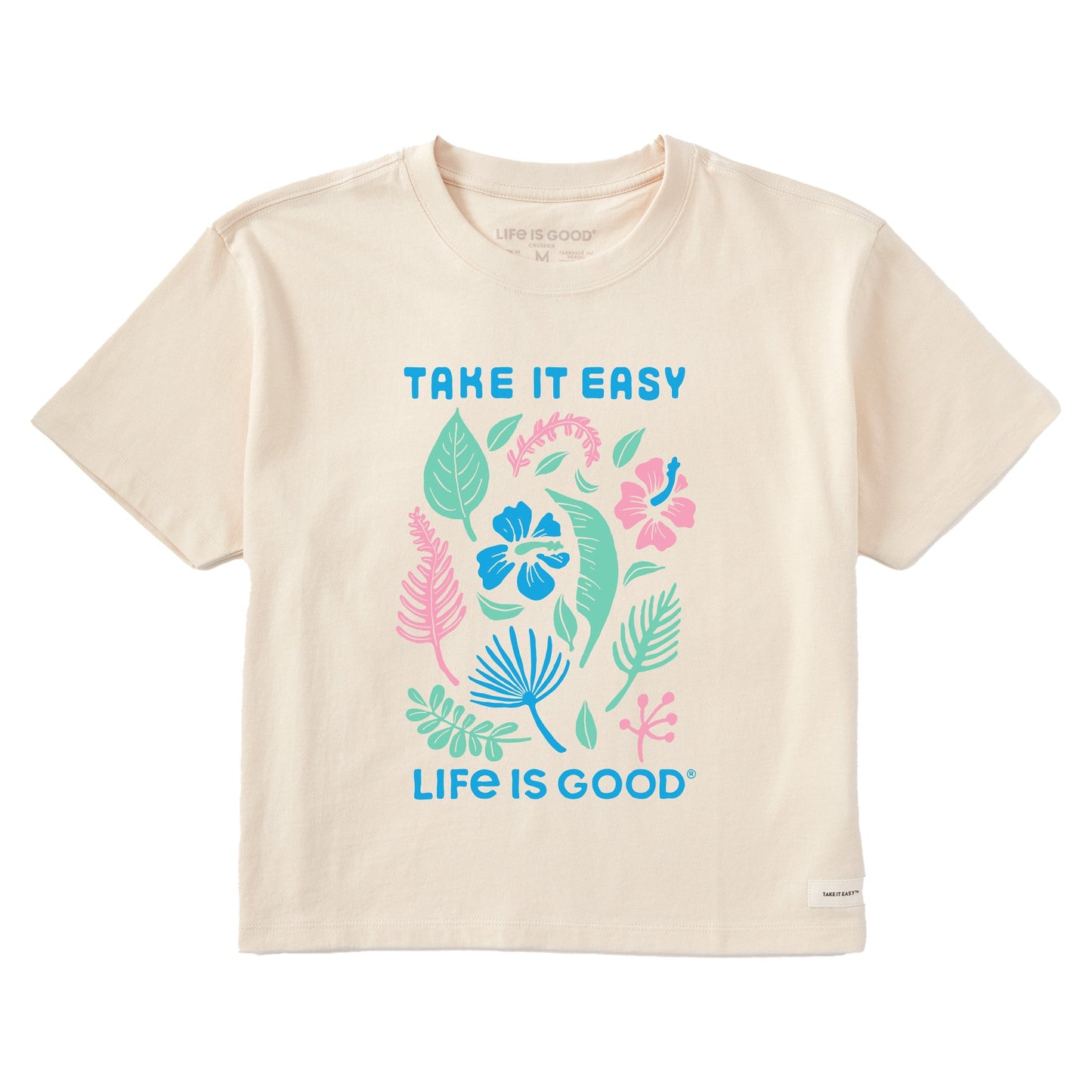 Women's Take it Easy Beach Flowers Short Sleeve Crusher Boxy Tee