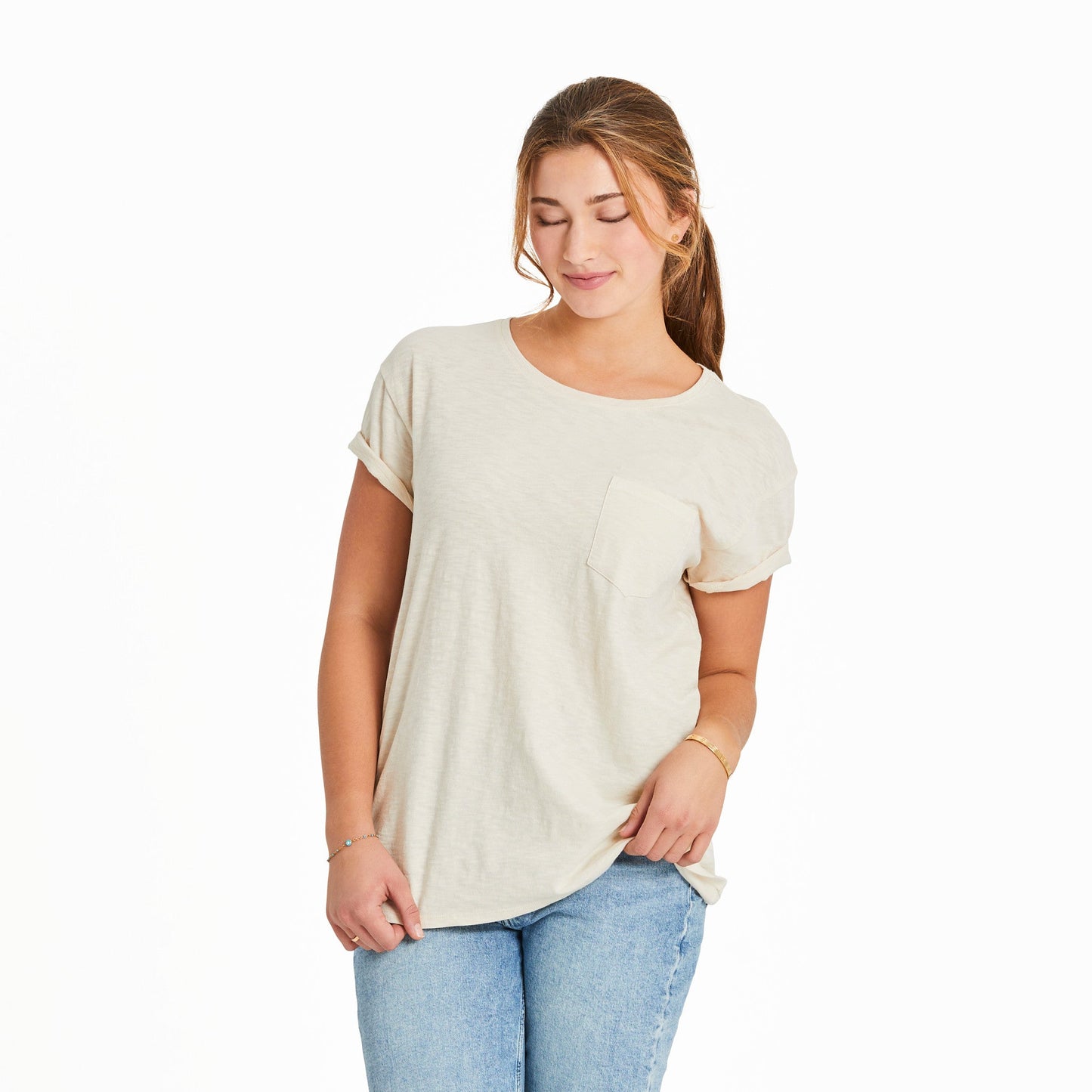 Women's Solid Slub Easy Fit Pocket Tee