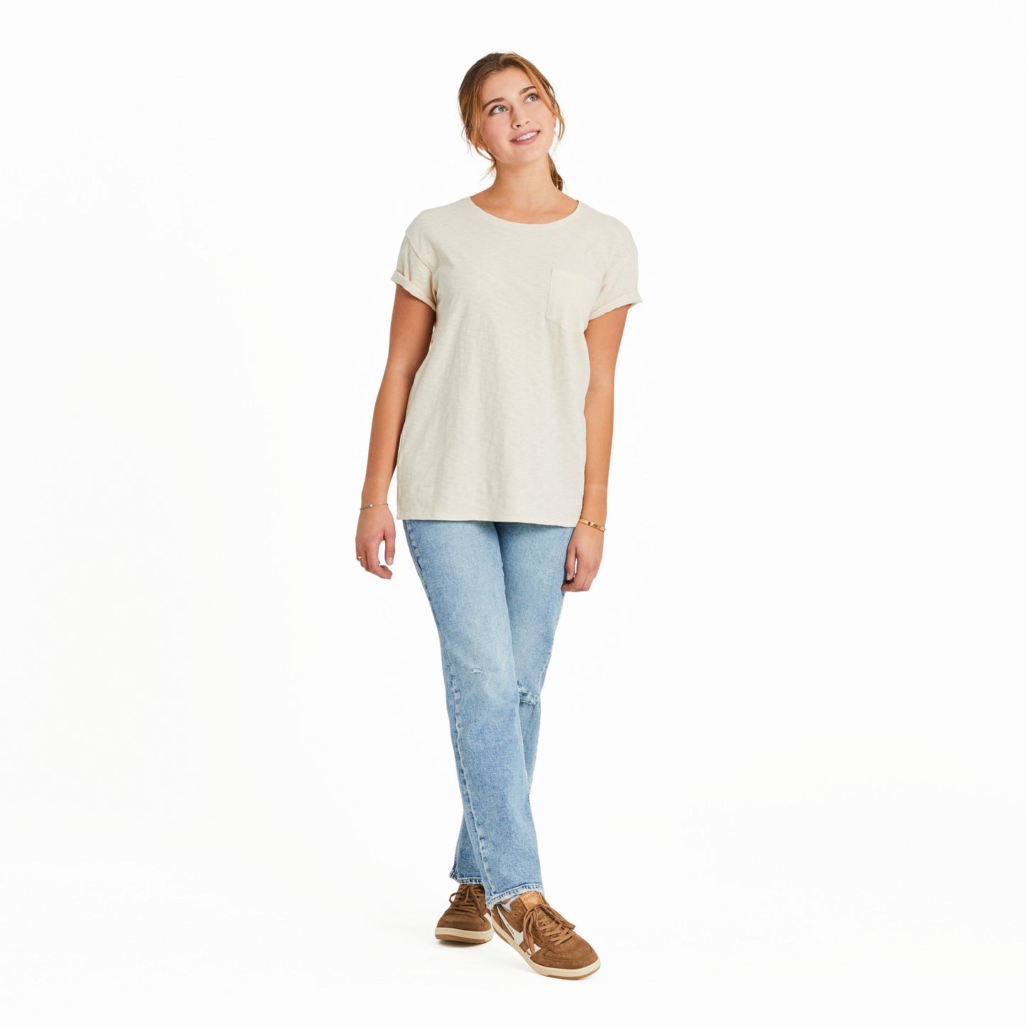 Women's Solid Slub Easy Fit Pocket Tee