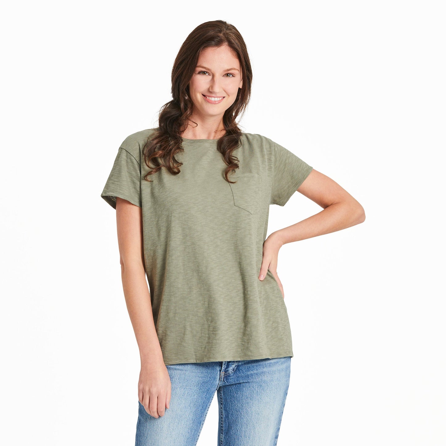 Women's Solid Slub Easy Fit Pocket Tee