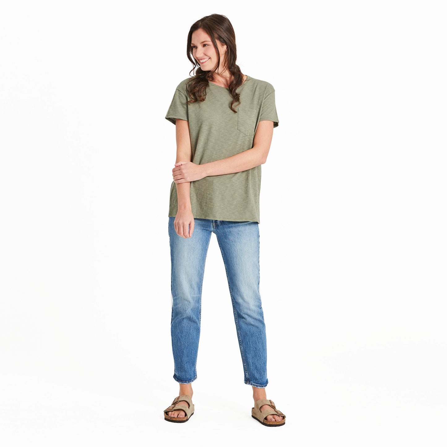 Women's Solid Slub Easy Fit Pocket Tee