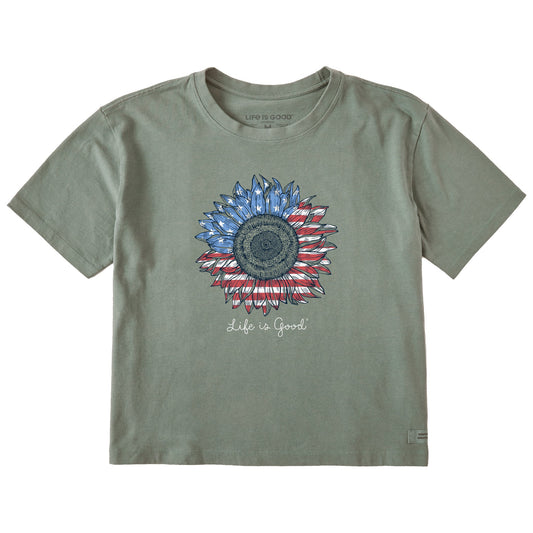 Women's American Sunflower Short Sleeve Crusher Boxy Tee
