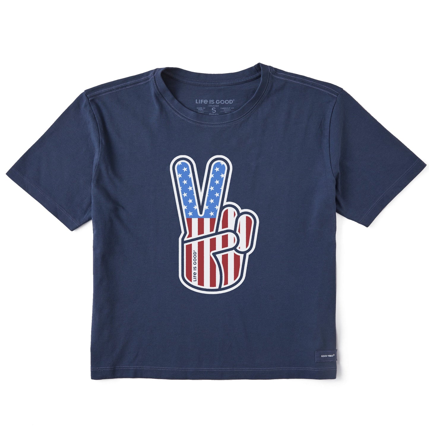 Women's USA Peace Sign Short Sleeve Crusher Boxy Tee