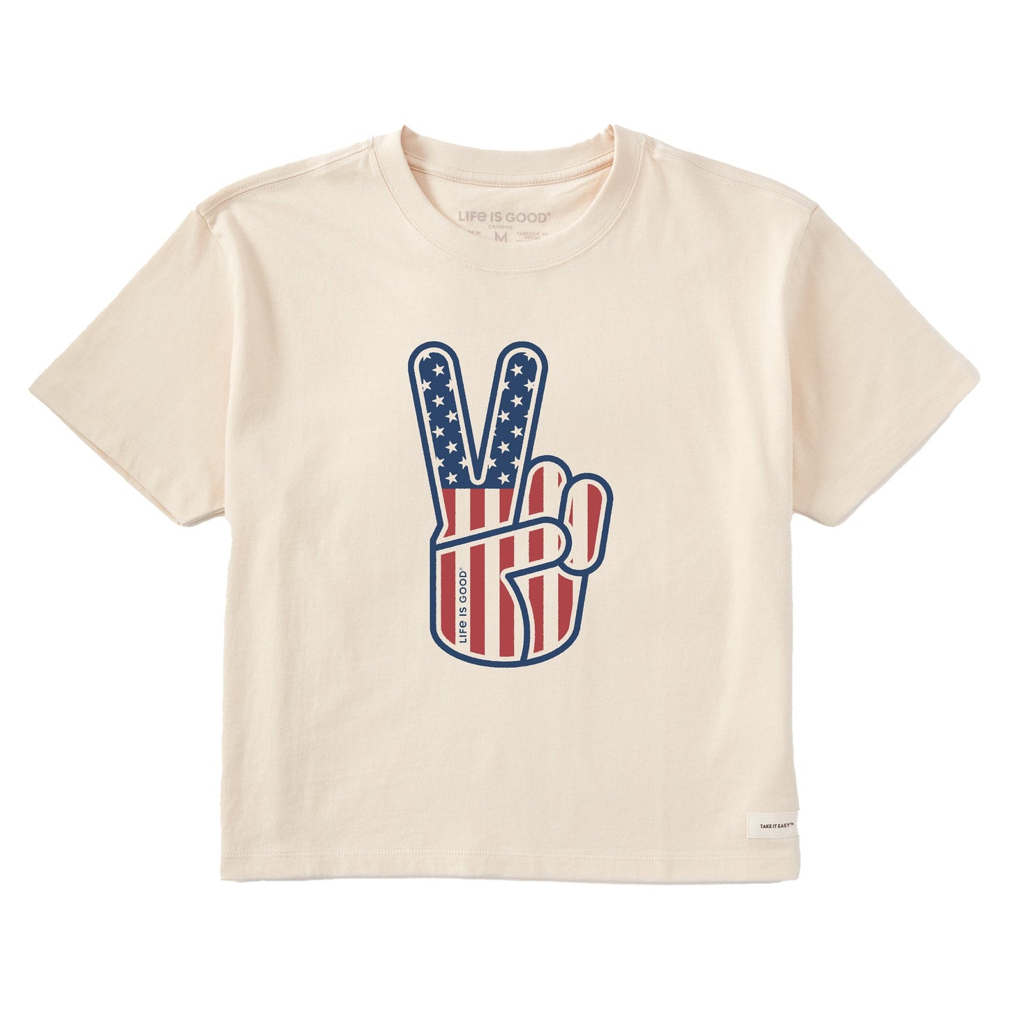 Women's USA Peace Sign Short Sleeve Crusher Boxy Tee