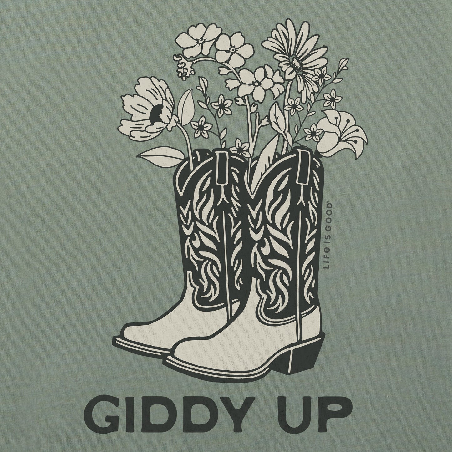 Women's Giddy Up Flower Boots Short Sleeve Crusher Boxy Tee