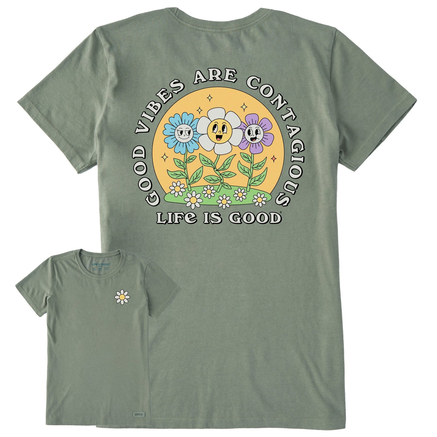 Women's Good Vibes are Contagious Flowers Short Sleeve Crusher Tee