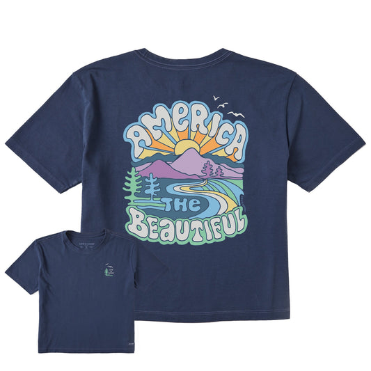 Women's America the Beautiful Short Sleeve Crusher Boxy Tee