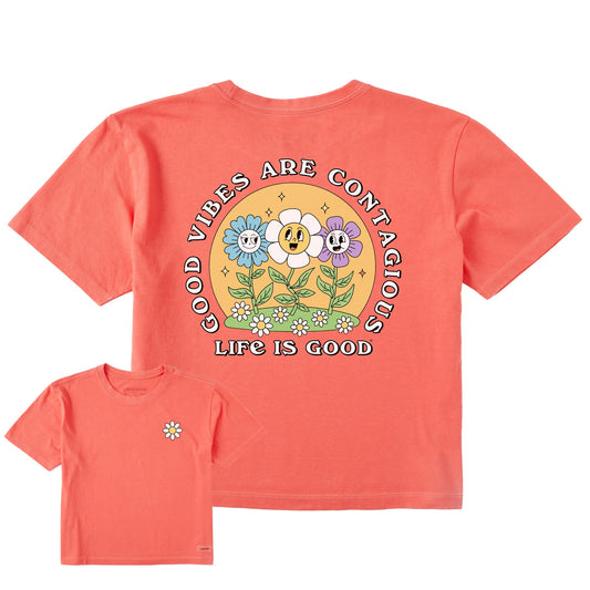 Women's Good Vibes are Contagious Flowers Short Sleeve Crusher Boxy Tee