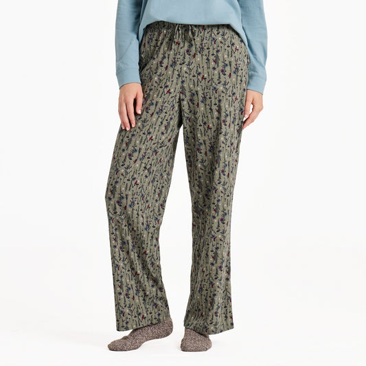 Women's Cardinal Winter Floral Pattern Snuggle Up Sleep Pant